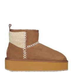 Buty śniegowce Emu AUSTRALIA STINGER KNIT Flatform skórzane brązowy W13143 Ocieplane