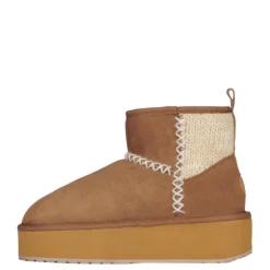 Buty śniegowce Emu AUSTRALIA STINGER KNIT Flatform skórzane brązowy W13143 Ocieplane